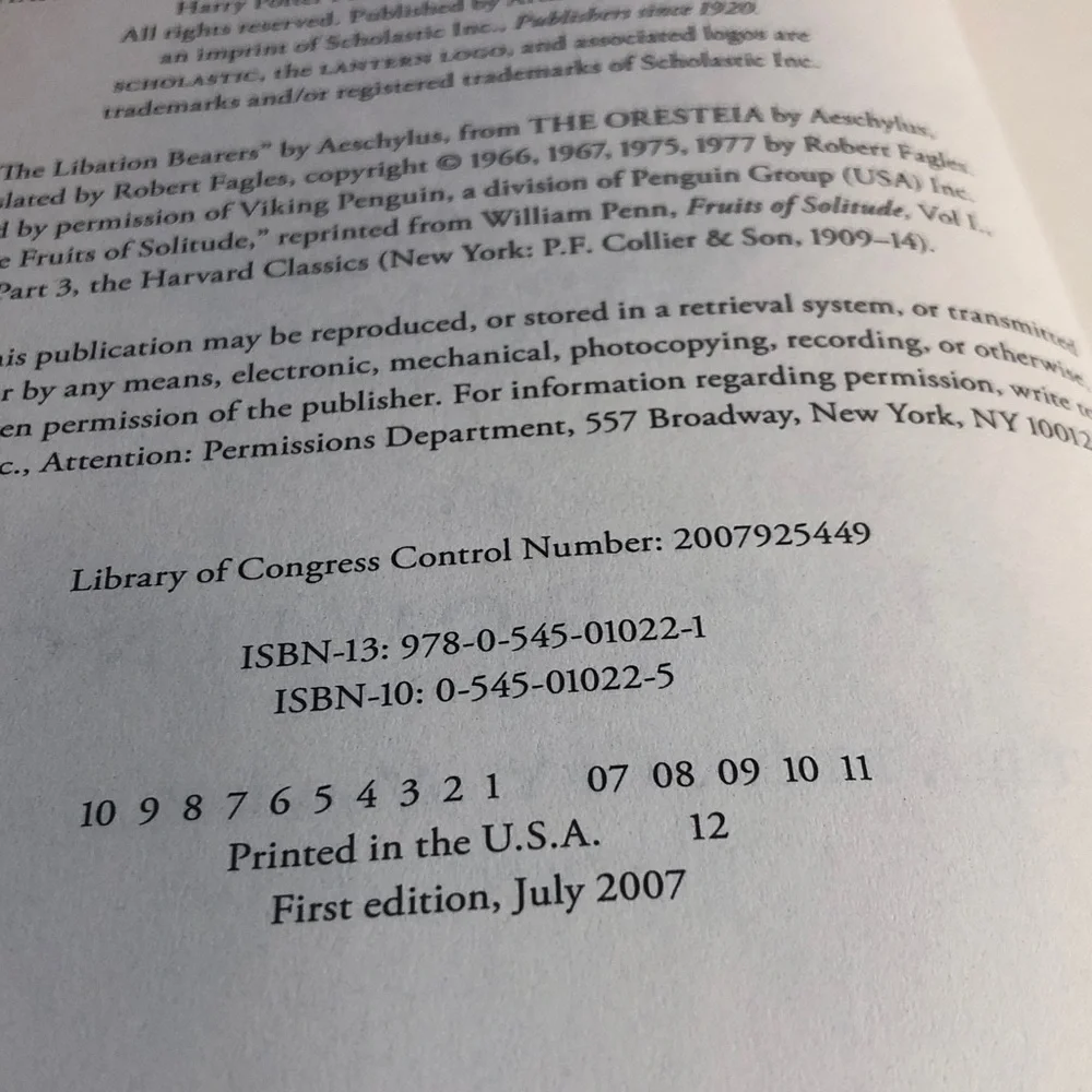 Harry Potter and The Deathly Hallows First US Edition, RARE ERROR PG 759 ...